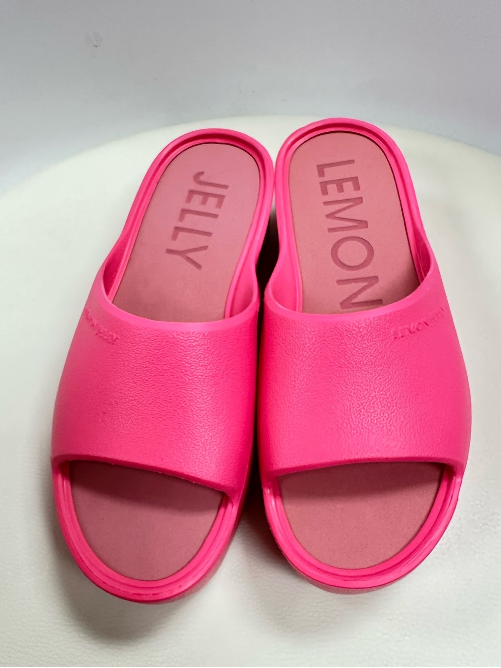 Lemon Jelly Neon Pink Platform Slide Sandals EU 38 🌺☀️